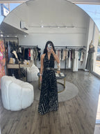 Vestido negro con estampado metálico