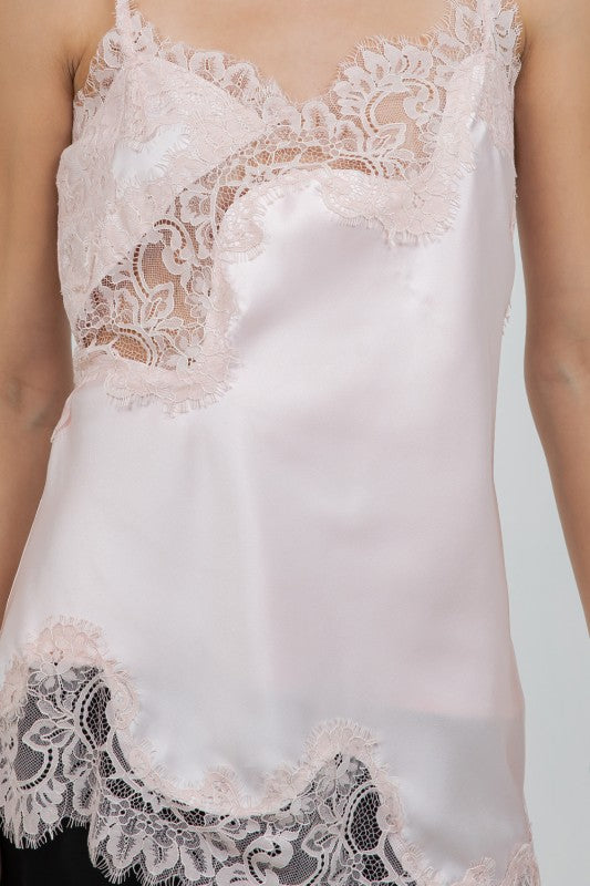 Vera satin-lace tank