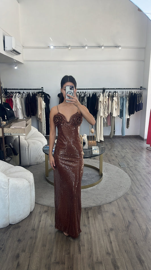 Vestido café lentejuelas