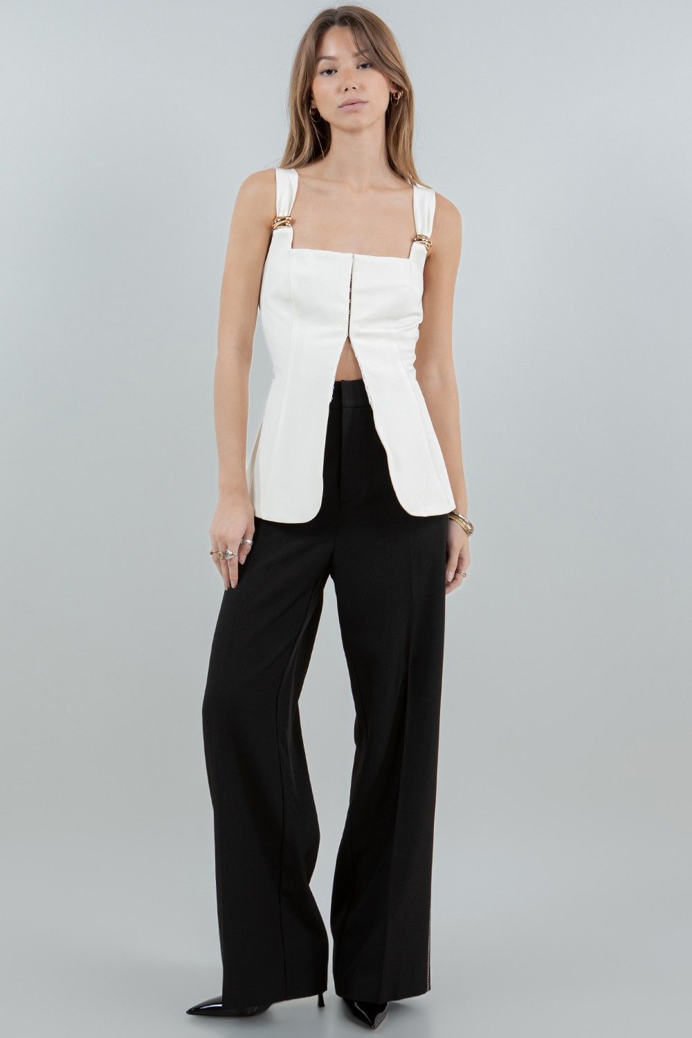 Ana Metal White Corset Top