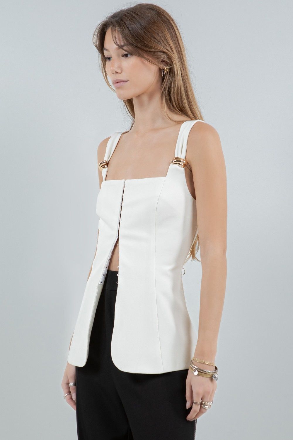 Ana Metal White Corset Top